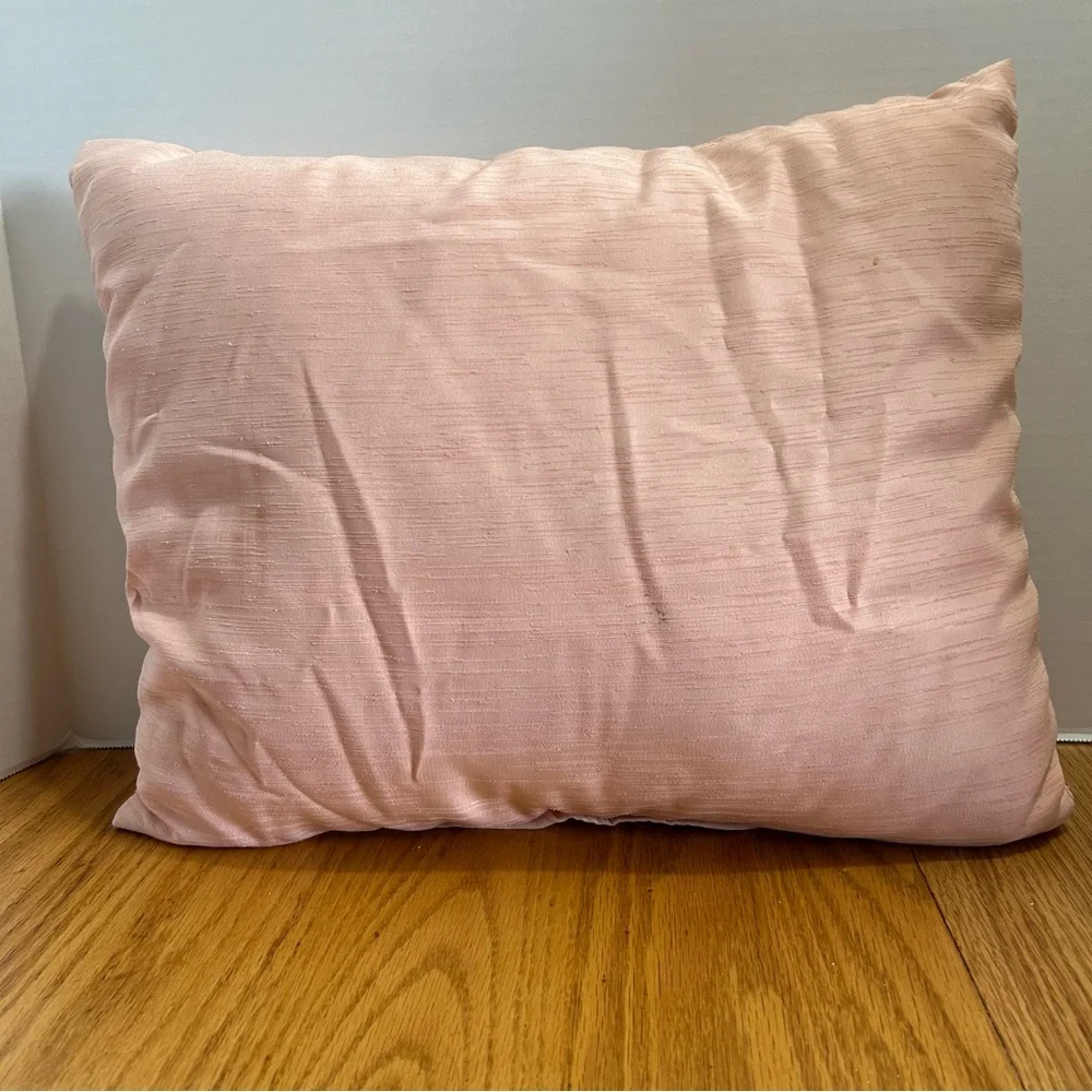 Hand Embroidered Floral Decorative‎ Pillow Pink Silk, Beaded Accents, ITR Brand